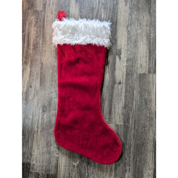 Large Traditional Christmas Stocking Red Faux Fur Top Holiday Decor 30" - Picture 1 of 5